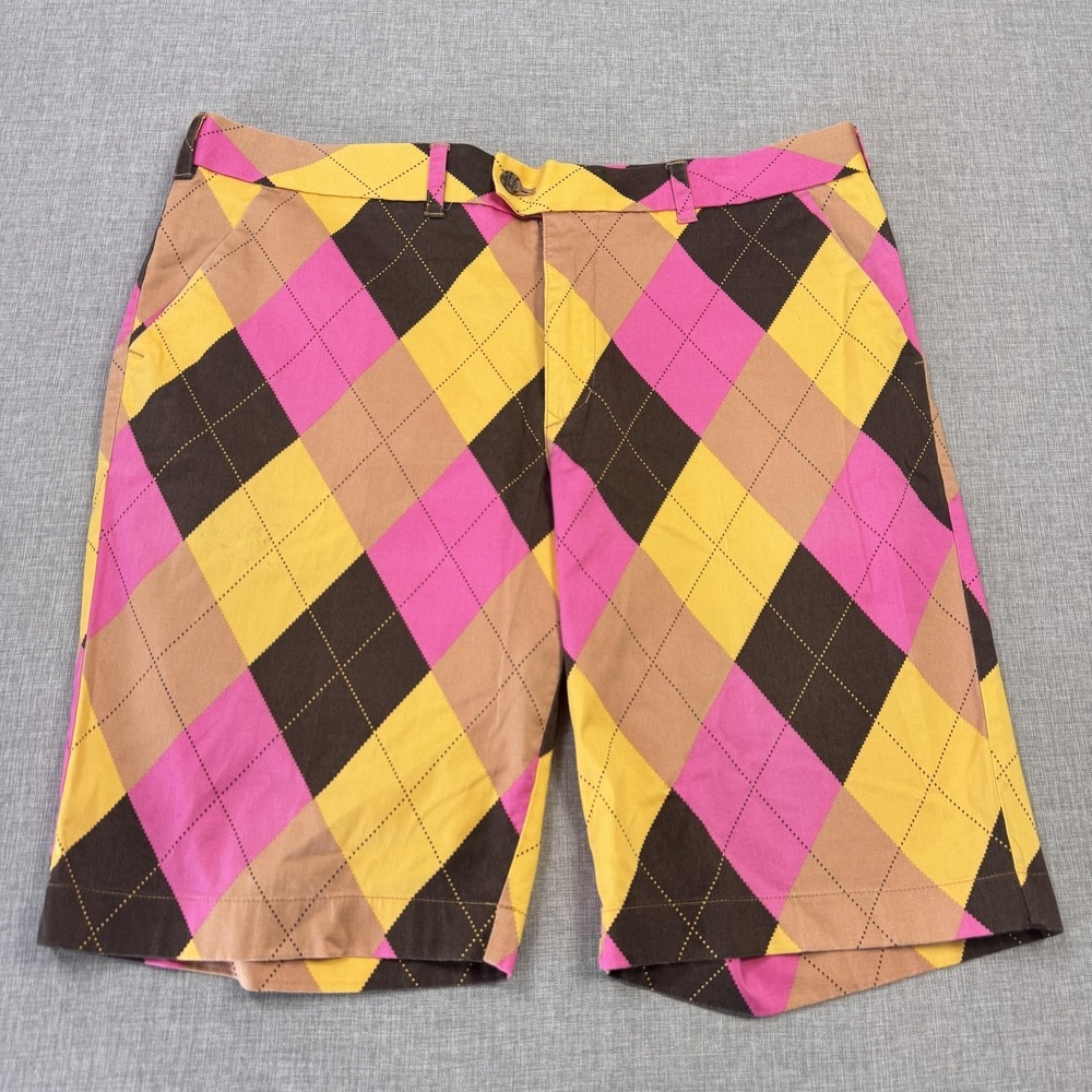 Loudmouth Golf Chino Shorts Men 38 Multicolor Loud Argyle Diamond Cotton Spandex